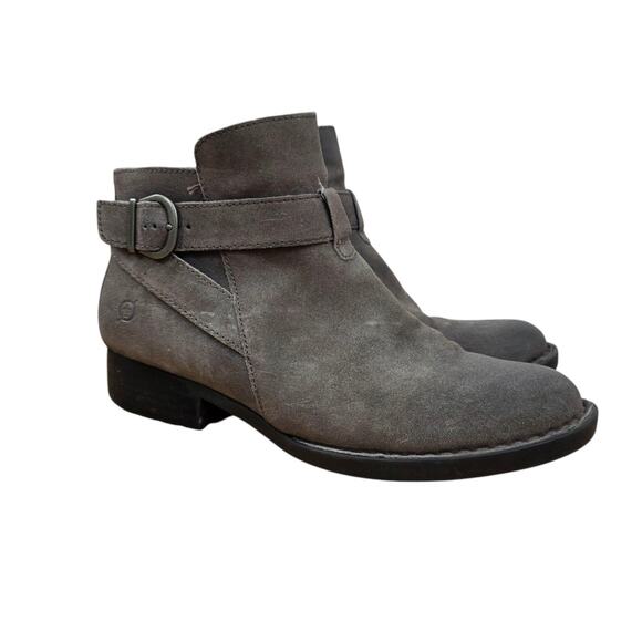 Born Jorgette Boot Womens Size 8.5 Distressed Gray Suede Block Heel Boho Bootie - Picture 1 of 9